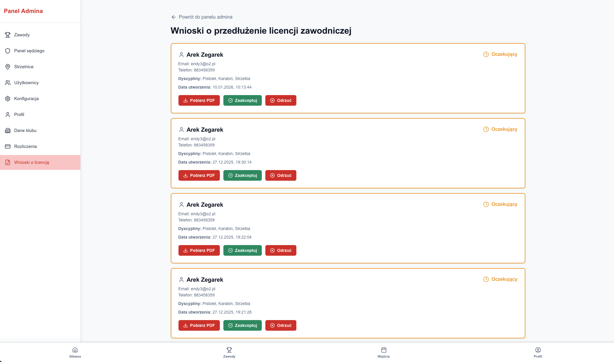 Panel klubu - wnioski o licencje i decyzje