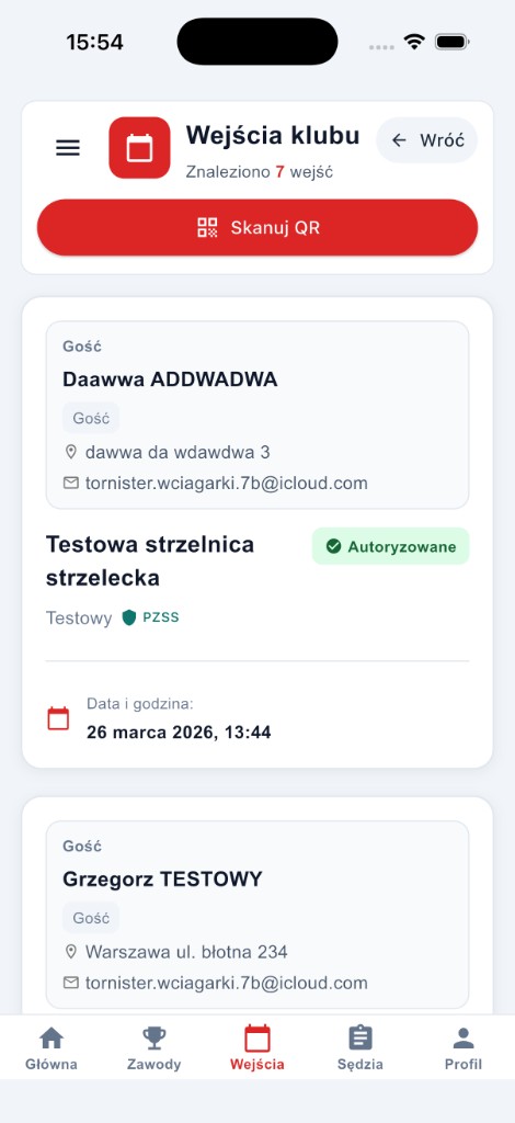 Wejścia i kod QR w aplikacji mobilnej