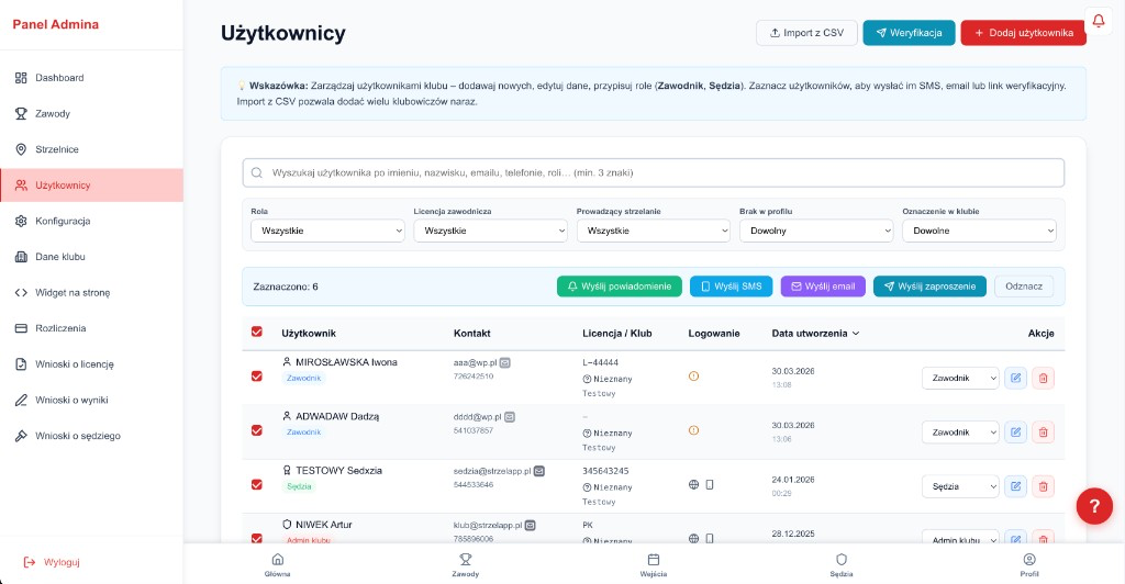 Panel klubu testowego z formalnościami i decyzjami