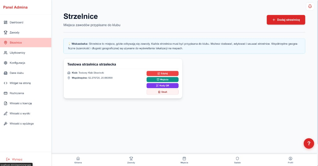 Panel klubu testowego ze strzelnicami i wejściami