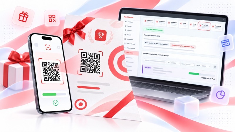 Bon prezentowy z kodem QR, skan telefonem i panel kodów w StrzelApp