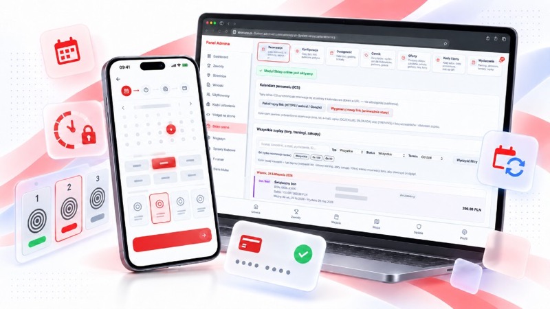 Rezerwacja osi na telefonie i lista zapisów w panelu administratora